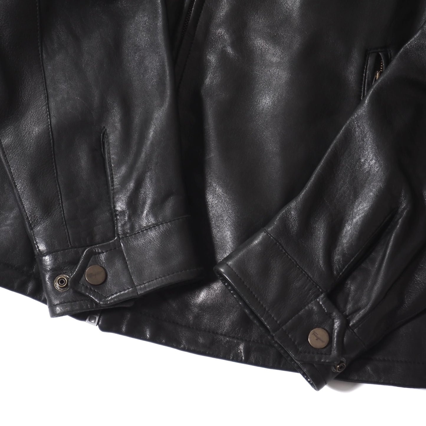 美品 サルヴァトーレフェラガモ Salvatore Ferragamo イタリア製 襟付き ダブルジップ レザー ジャケット 50 ブラック メンズ 正規品 5-ZJ043