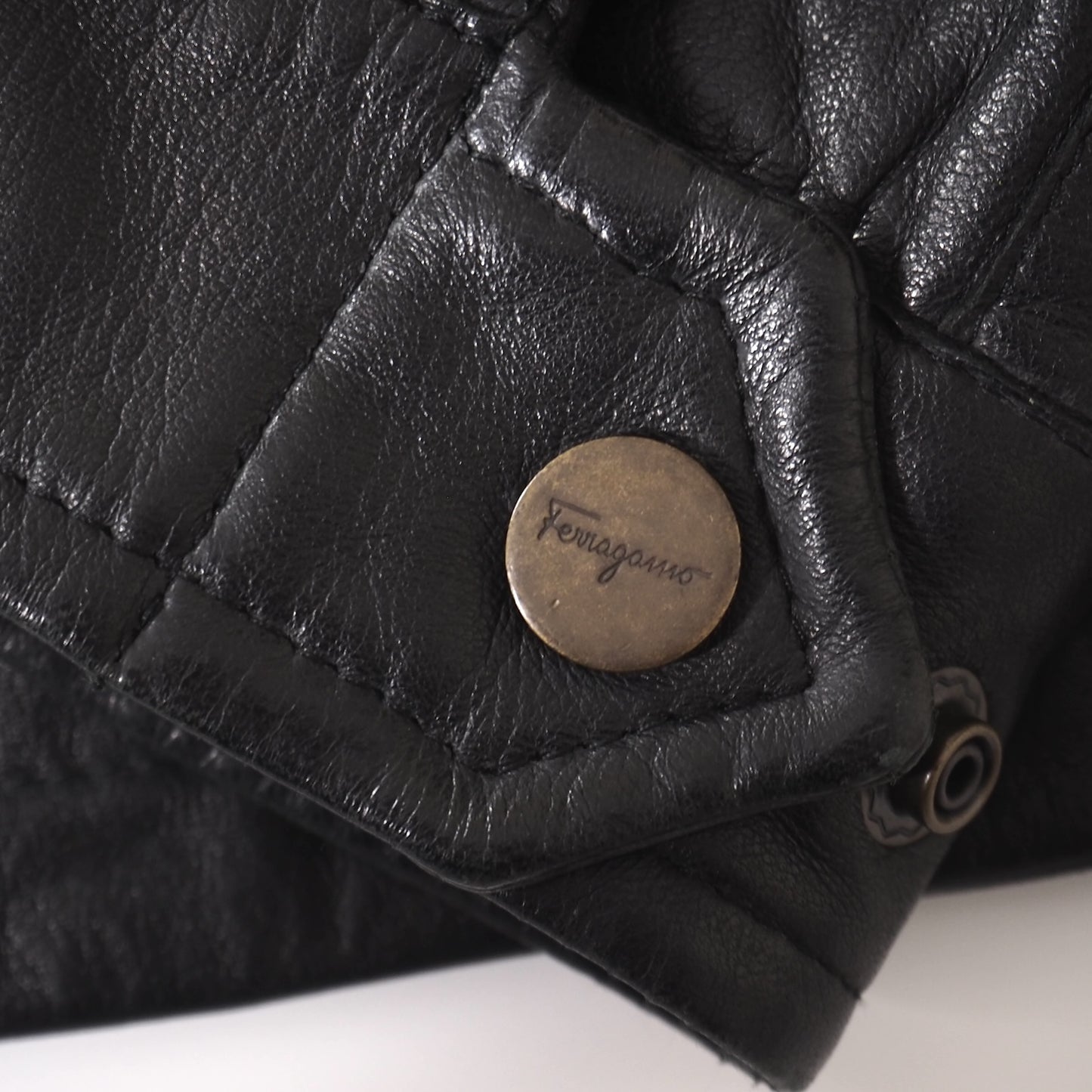 美品 サルヴァトーレフェラガモ Salvatore Ferragamo イタリア製 襟付き ダブルジップ レザー ジャケット 50 ブラック メンズ 正規品 5-ZJ043