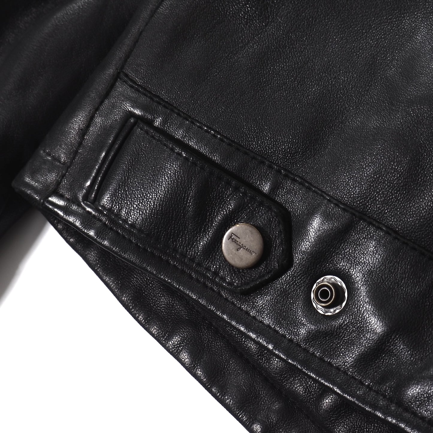 美品 サルヴァトーレフェラガモ Salvatore Ferragamo イタリア製 襟付き ダブルジップ レザー ジャケット 50 ブラック メンズ 正規品 5-ZJ043