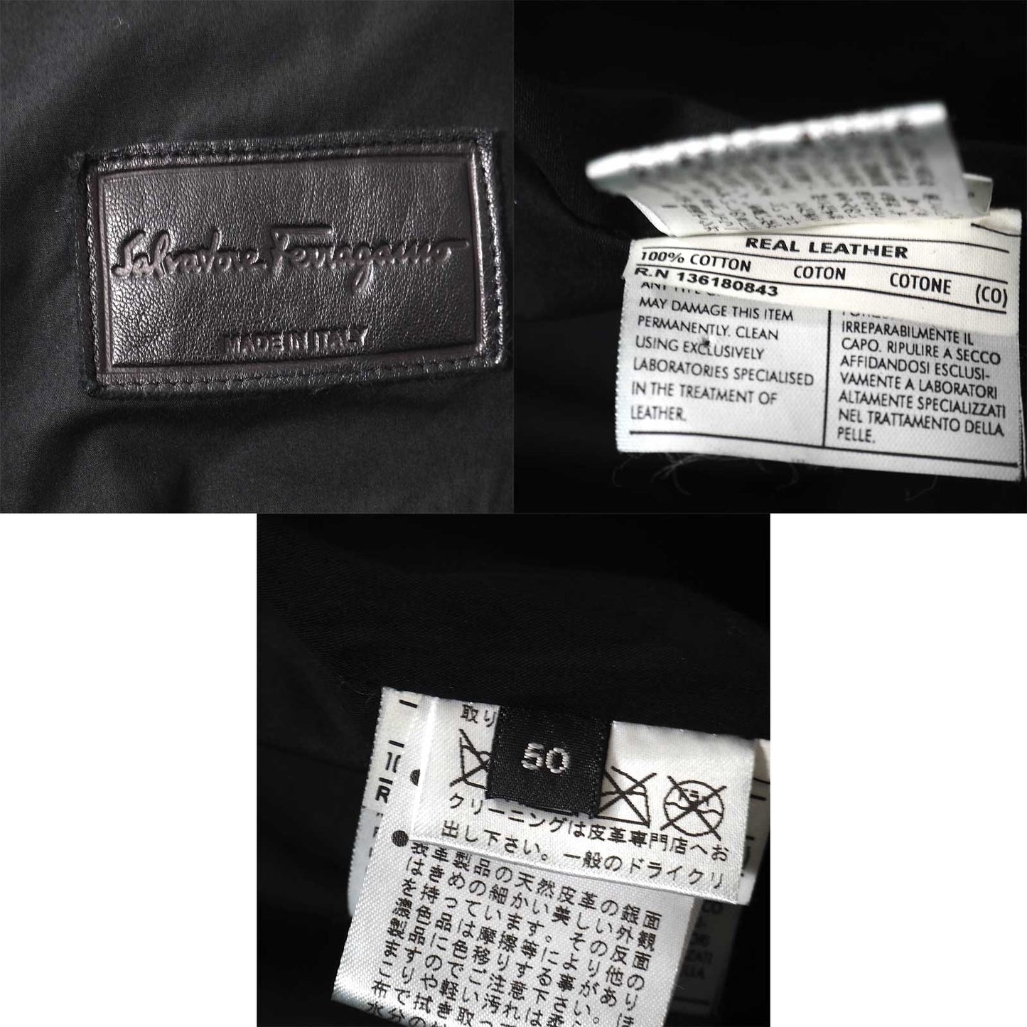 美品 サルヴァトーレフェラガモ Salvatore Ferragamo イタリア製 襟付き ダブルジップ レザー ジャケット 50 ブラック メンズ 正規品 5-ZJ043