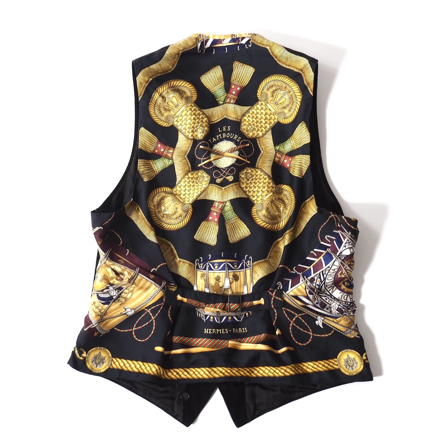 美品 エルメス HERMES ヴィンテージ スカーフ柄 シルク スエードレザー ベスト ジレ ジャケット 50 ブラック メンズ 正規品 5-ZJ046