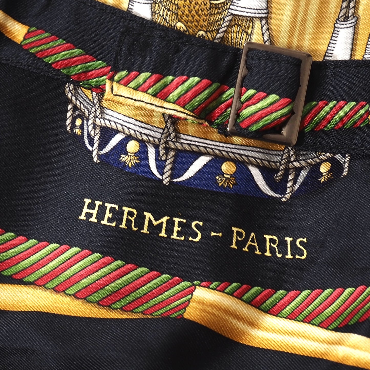 美品 エルメス HERMES ヴィンテージ スカーフ柄 シルク スエードレザー ベスト ジレ ジャケット 50 ブラック メンズ 正規品 5-ZJ046