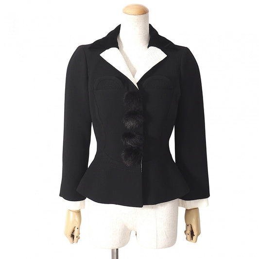 ルイヴィトン LOUIS VUITTON フランス製 ウール ミンクボタン ジャケット 36 ブラック レディース 正規品 5-ZJ047