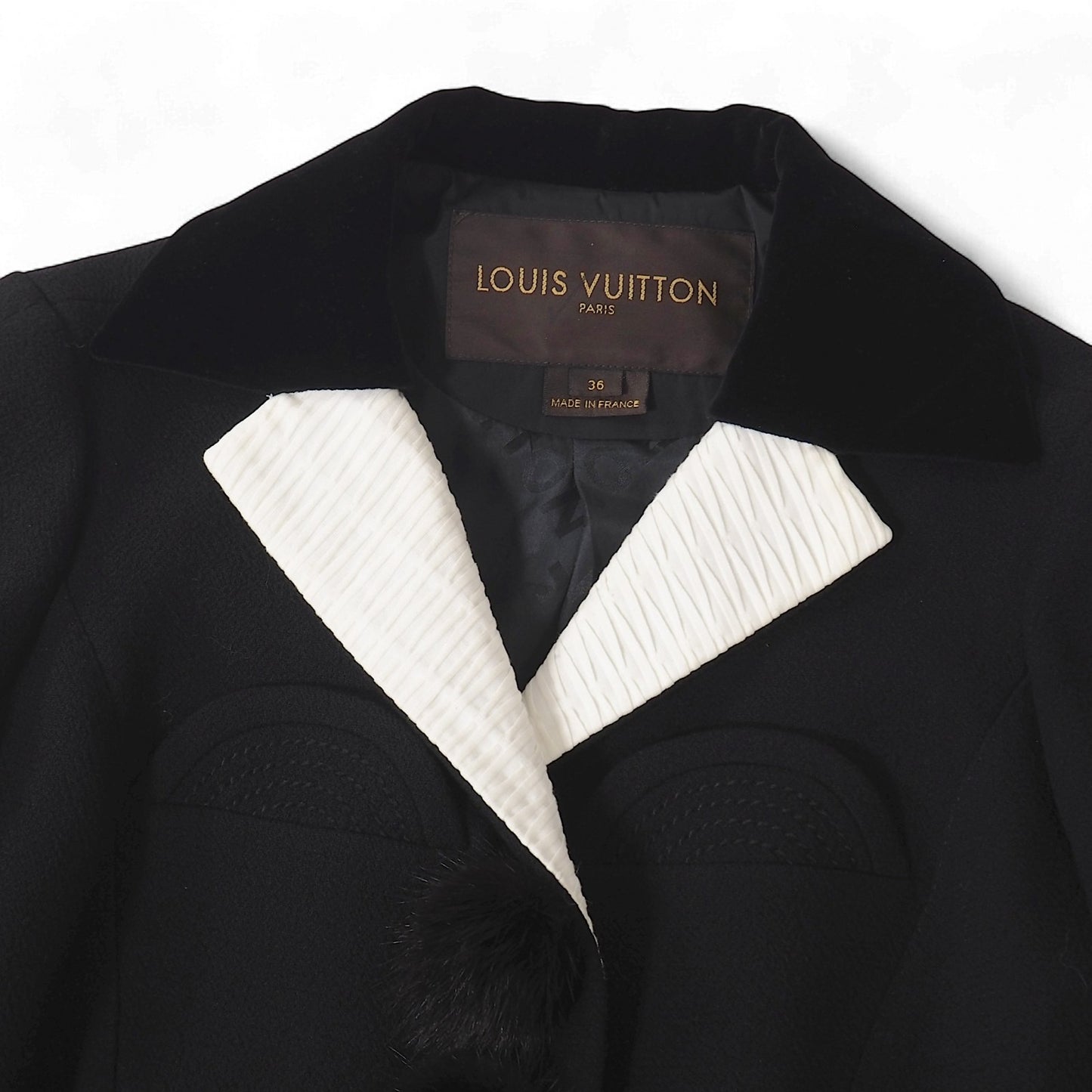 ルイヴィトン LOUIS VUITTON フランス製 ウール ミンクボタン ジャケット 36 ブラック レディース 正規品 5-ZJ047