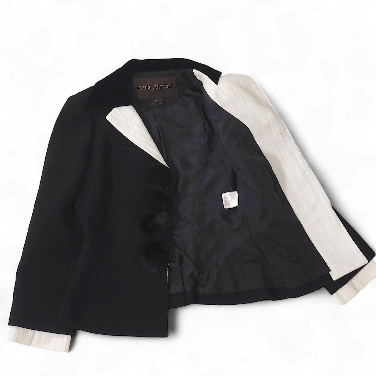 ルイヴィトン LOUIS VUITTON フランス製 ウール ミンクボタン ジャケット 36 ブラック レディース 正規品 5-ZJ047