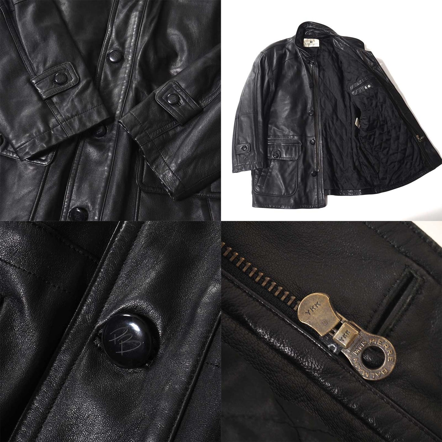 ピエールバルマン PIERRE BALMAIN ラムレザー ジャケット 中綿 L ブラック メンズ 正規品 5-ZJ049