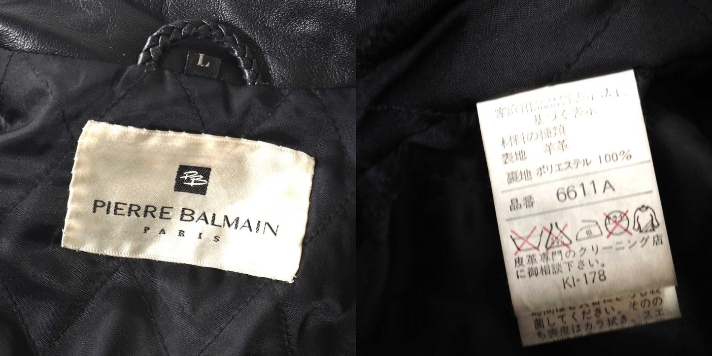 ピエールバルマン PIERRE BALMAIN ラムレザー ジャケット 中綿 L ブラック メンズ 正規品 5-ZJ049