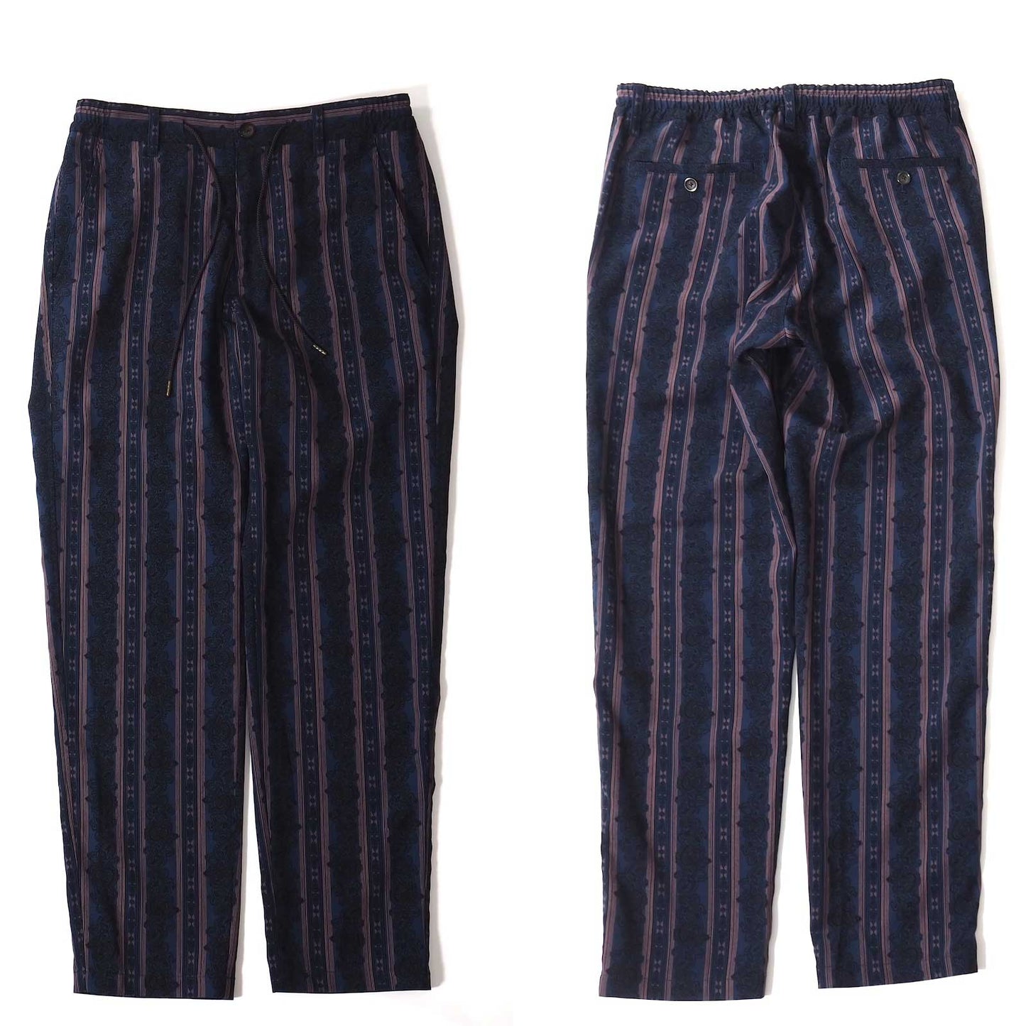 良品 メンズビギ MENS BIGI 総柄 ペイズリー柄 セットアップ ウエストゴム 01 ネイビー メンズ 正規品 5-ZJ052