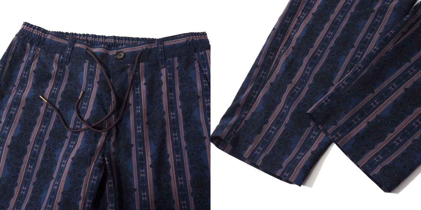 良品 メンズビギ MENS BIGI 総柄 ペイズリー柄 セットアップ ウエストゴム 01 ネイビー メンズ 正規品 5-ZJ052