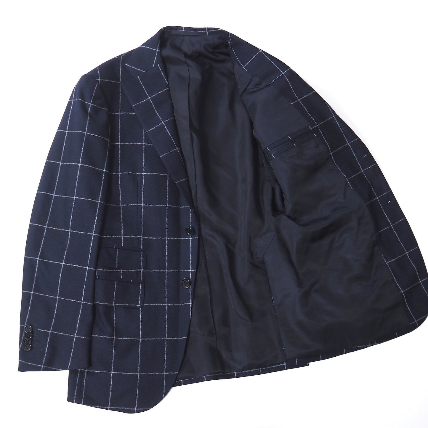 美品 リングジャケット RING JACKET リングヂャケットウール ウール スーツ ジャケット パンツ 46 ネイビー ペーンチェック メンズ 正規品 5-ZJ056