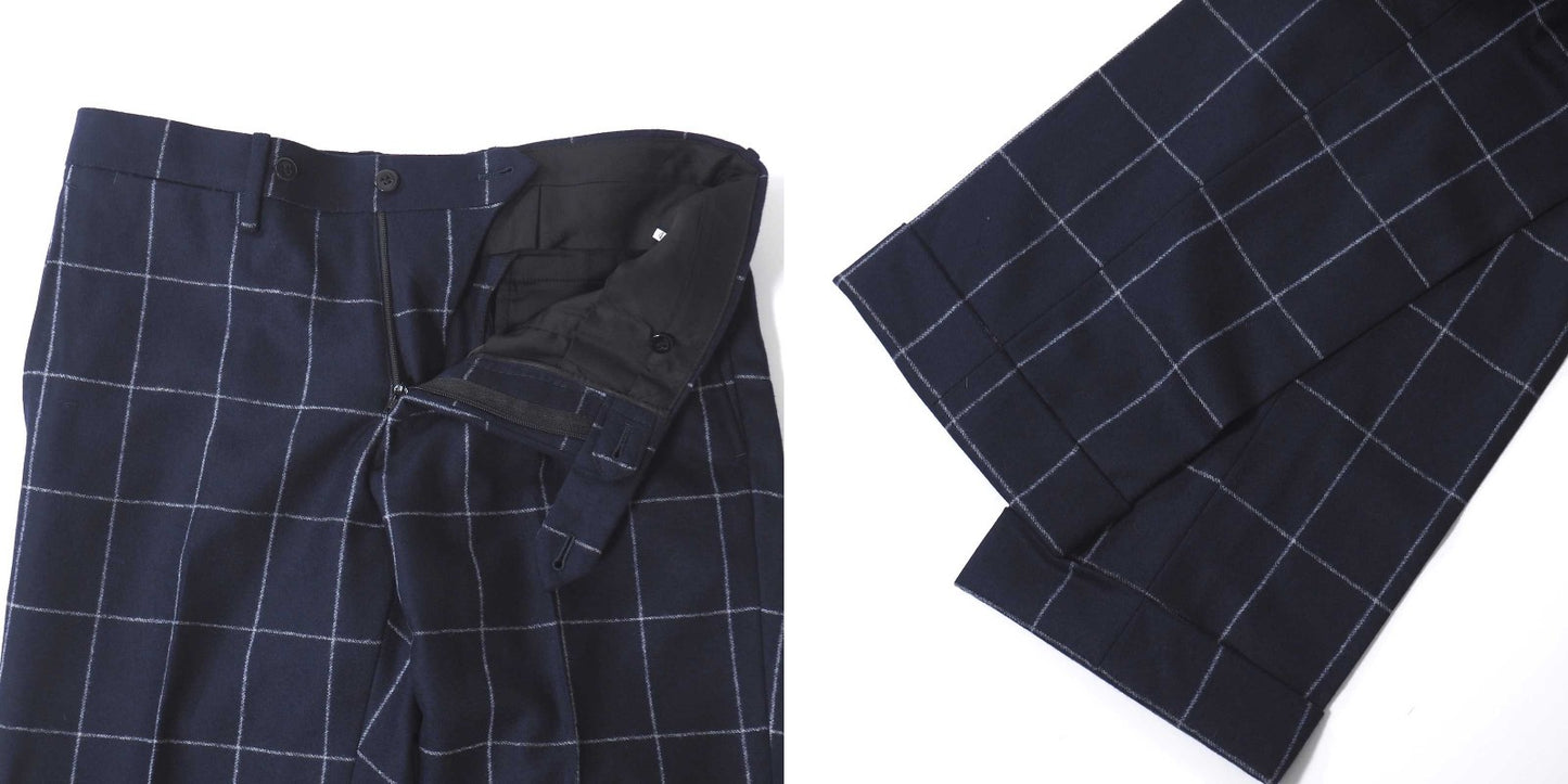 美品 リングジャケット RING JACKET リングヂャケットウール ウール スーツ ジャケット パンツ 46 ネイビー ペーンチェック メンズ 正規品 5-ZJ056