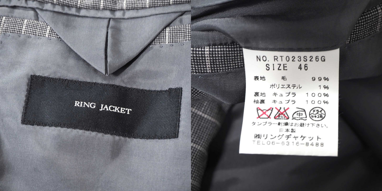 美品 リングジャケット RING JACKET リングヂャケット ウール スーツ 46 グレー メンズ 正規品 5-ZJ059