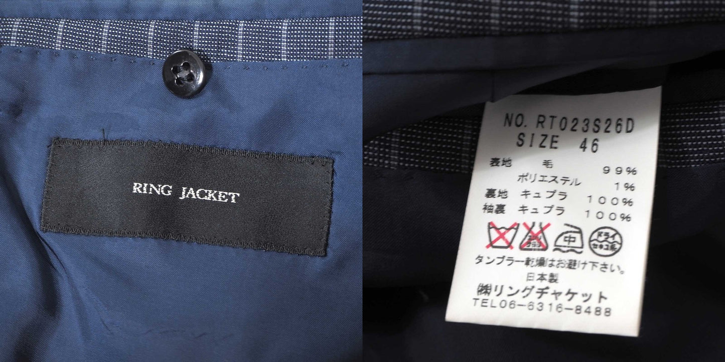 美品 リングジャケット RING JACKET リングヂャケット ウール スーツ ジャケット パンツ アンコン 46 ネイビー ストライプ メンズ 正規品 5-ZJ061