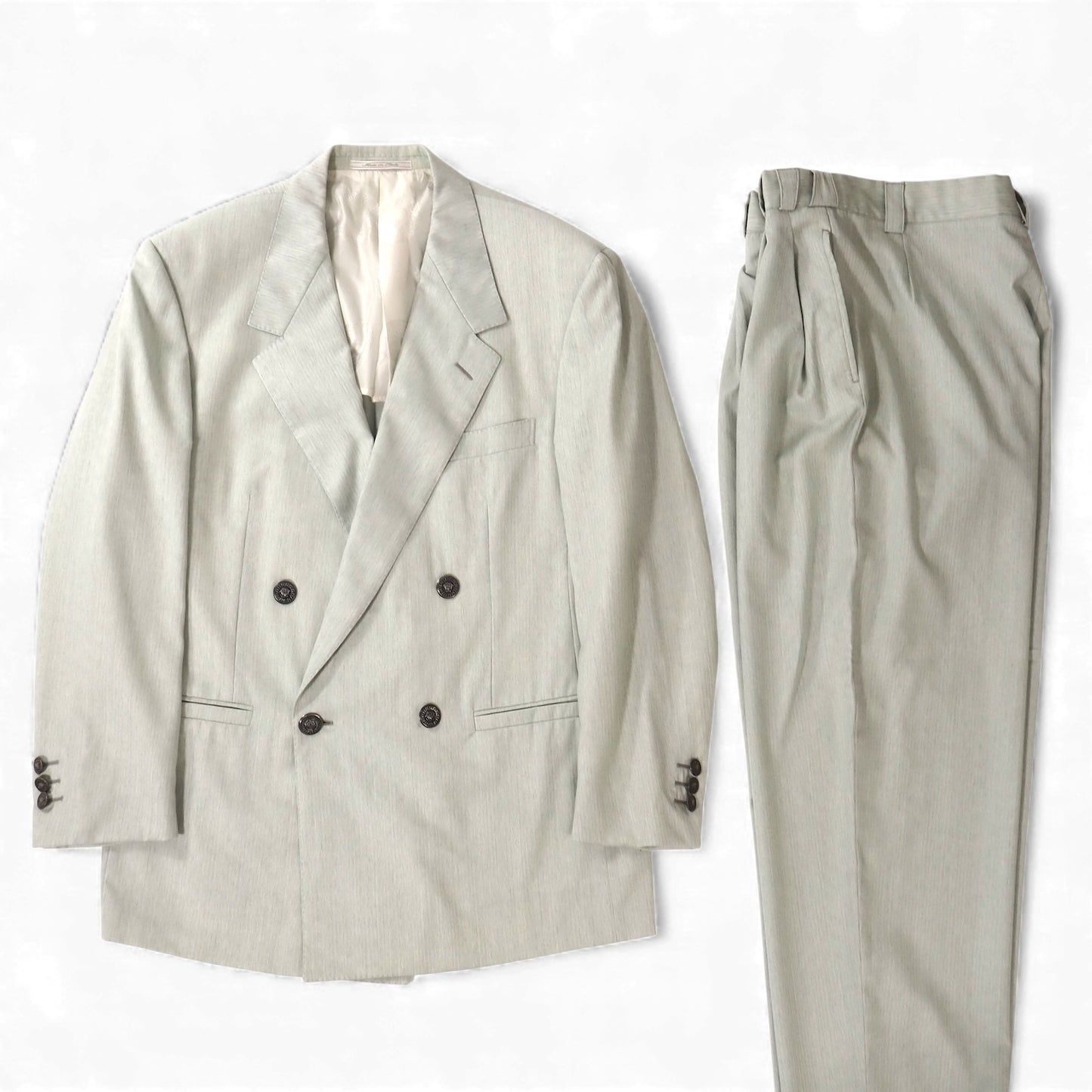 ジャンニヴェルサーチ GIANNI VERSACE ヴィンテージメデューサボタン ウール ダブルブレスト スーツ 50 ライトグリーン メンズ 正規品 5-ZJ062