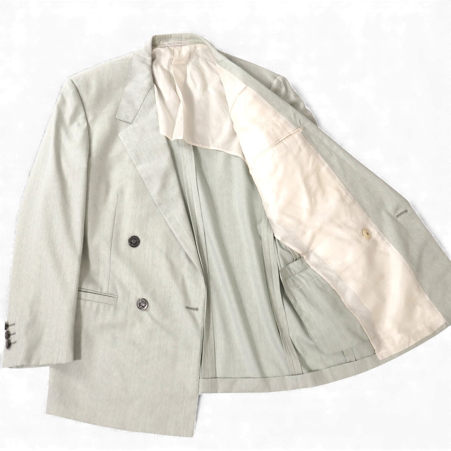 ジャンニヴェルサーチ GIANNI VERSACE ヴィンテージメデューサボタン ウール ダブルブレスト スーツ 50 ライトグリーン メンズ 正規品 5-ZJ062