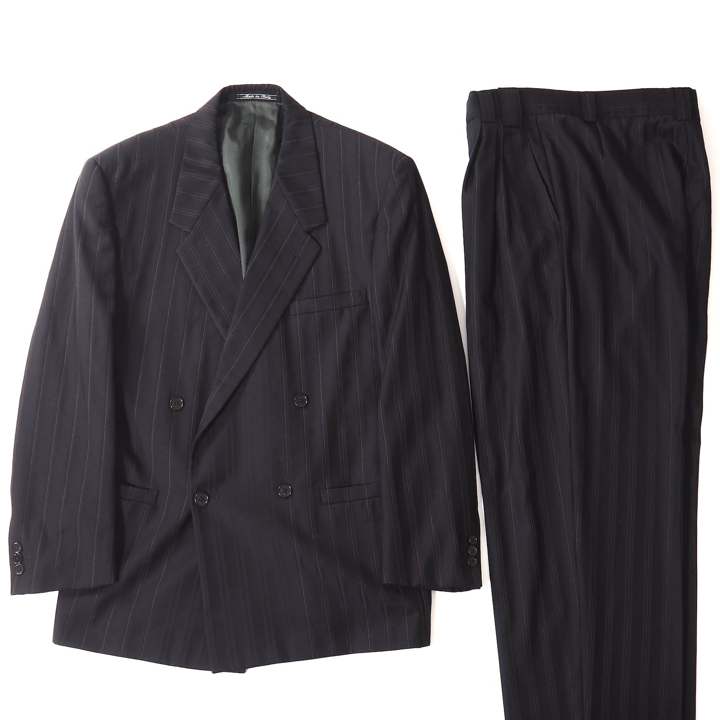 ジャンニヴェルサーチ GIANNI VERSACE ヴィンテージ ウール ダブルブレスト ストライプ スーツ 50 ダークグレー メンズ 正規品 5-ZJ068