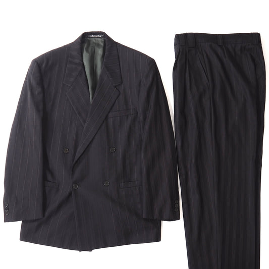 ジャンニヴェルサーチ GIANNI VERSACE ヴィンテージ ウール ダブルブレスト ストライプ スーツ 50 ダークグレー メンズ 正規品 5-ZJ068