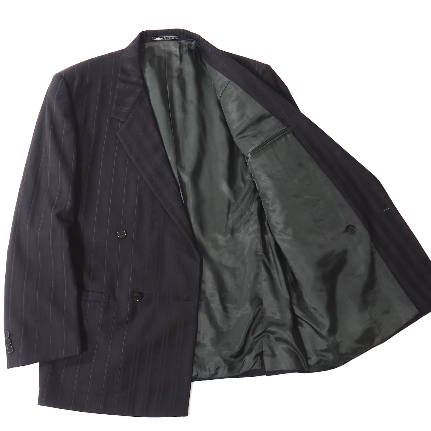 ジャンニヴェルサーチ GIANNI VERSACE ヴィンテージ ウール ダブルブレスト ストライプ スーツ 50 ダークグレー メンズ 正規品 5-ZJ068