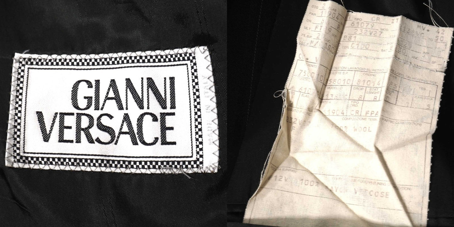 ジャンニヴェルサーチ GIANNI VERSACE ヴィンテージ ウール ダブルブレスト ストライプ スーツ 50 ダークグレー メンズ 正規品 5-ZJ068