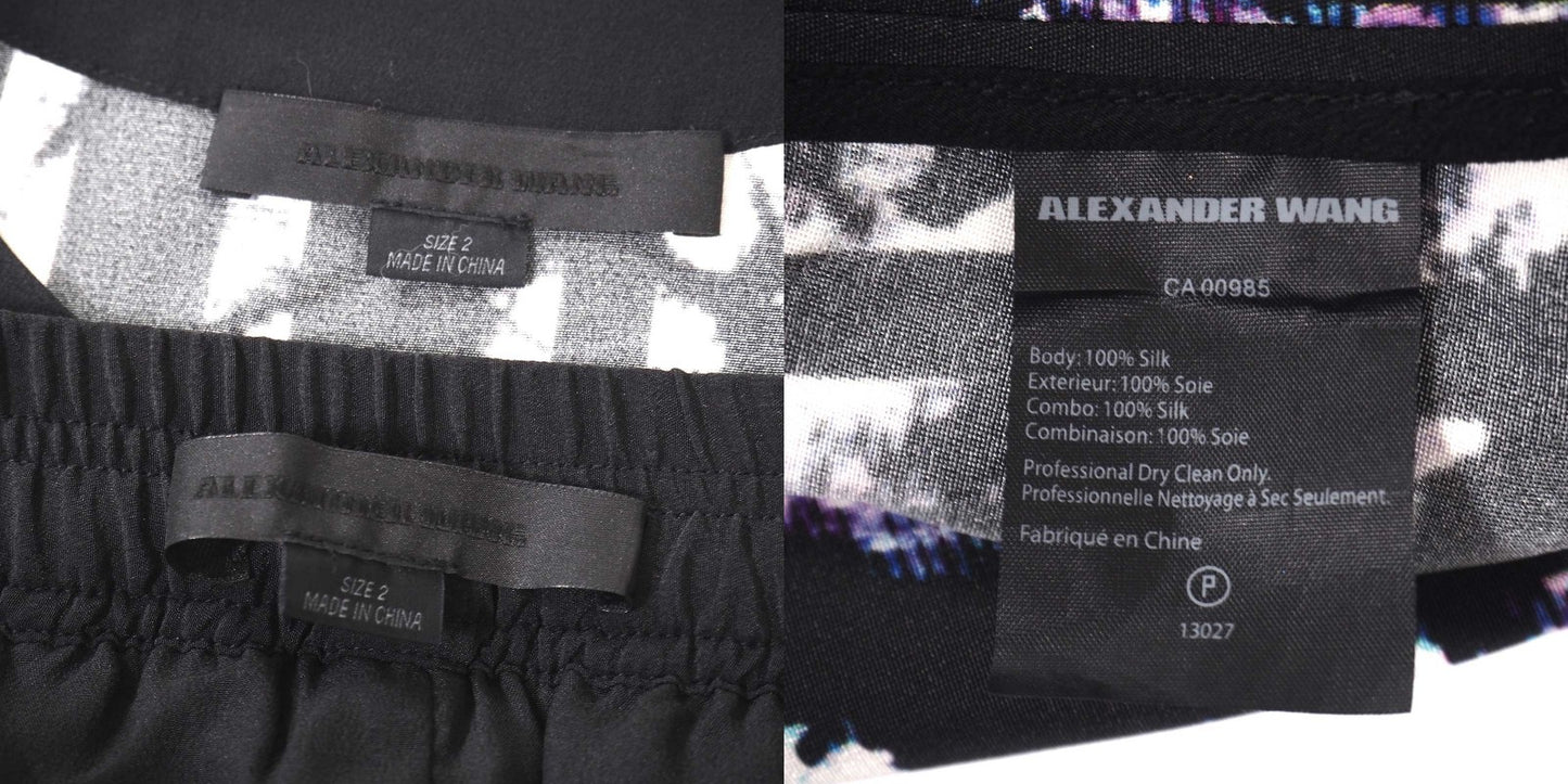 美品 アレキサンダーワン ALEXANDER WANG シルク 総柄 セットアップ 2 ブラック レディース 正規品 5-ZJ072