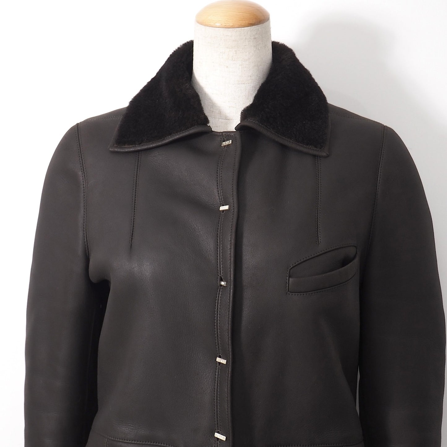 フェンディ FENDI ラムレザー ムートン コート 40 ダークブラウン レディース 正規品 5-ZK001
