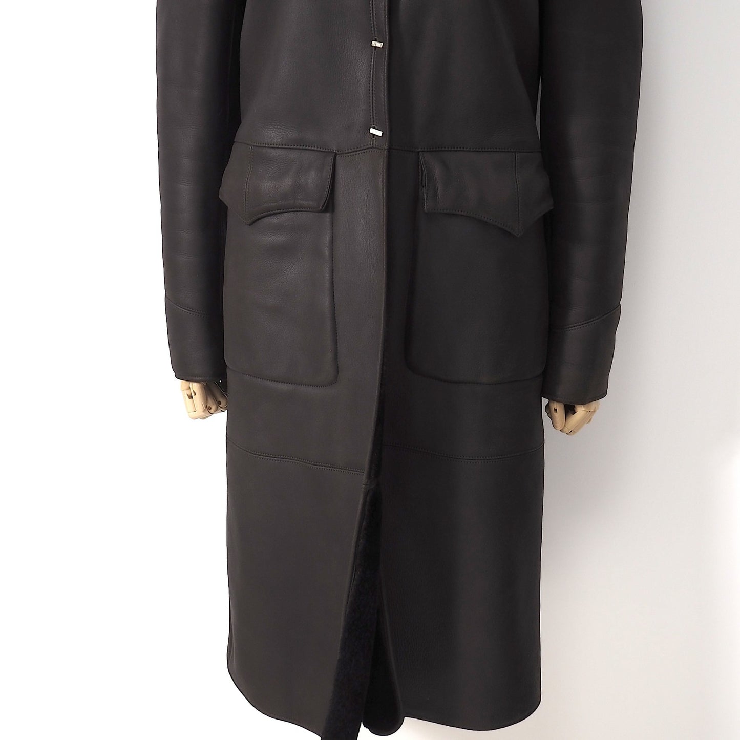 フェンディ FENDI ラムレザー ムートン コート 40 ダークブラウン レディース 正規品 5-ZK001