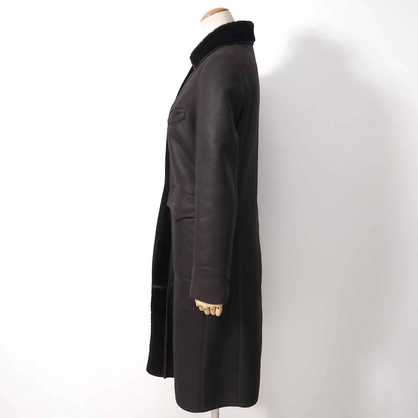 フェンディ FENDI ラムレザー ムートン コート 40 ダークブラウン レディース 正規品 5-ZK001