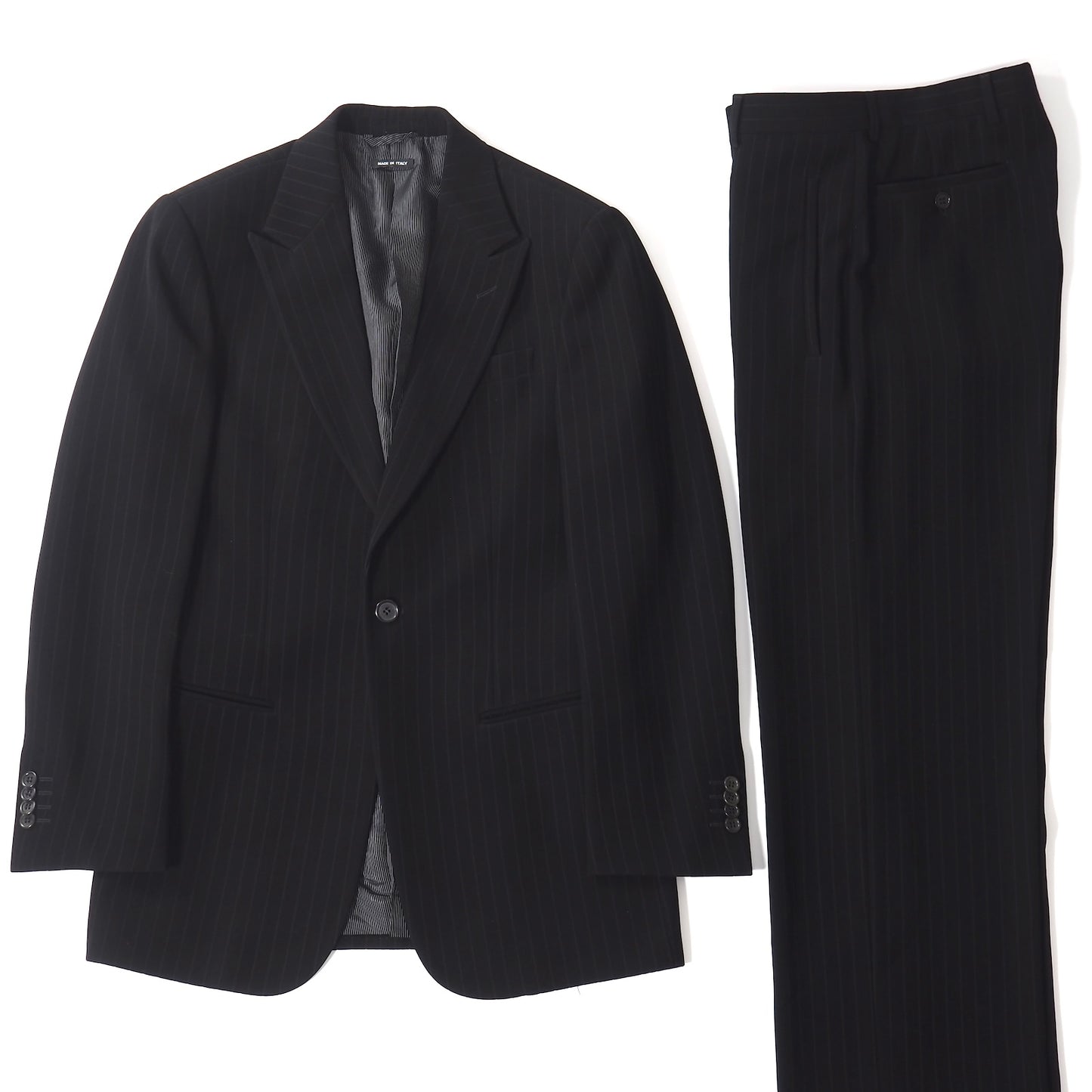 美品 ジョルジオアルマーニ GIORGIO ARMANI ストレッチ スーツ ジャケット パンツ 44 ブラック ストライプ メンズ 正規品 5-ZK009