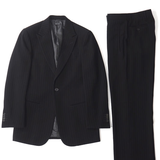 美品 ジョルジオアルマーニ GIORGIO ARMANI ストレッチ スーツ ジャケット パンツ 44 ブラック ストライプ メンズ 正規品 5-ZK009