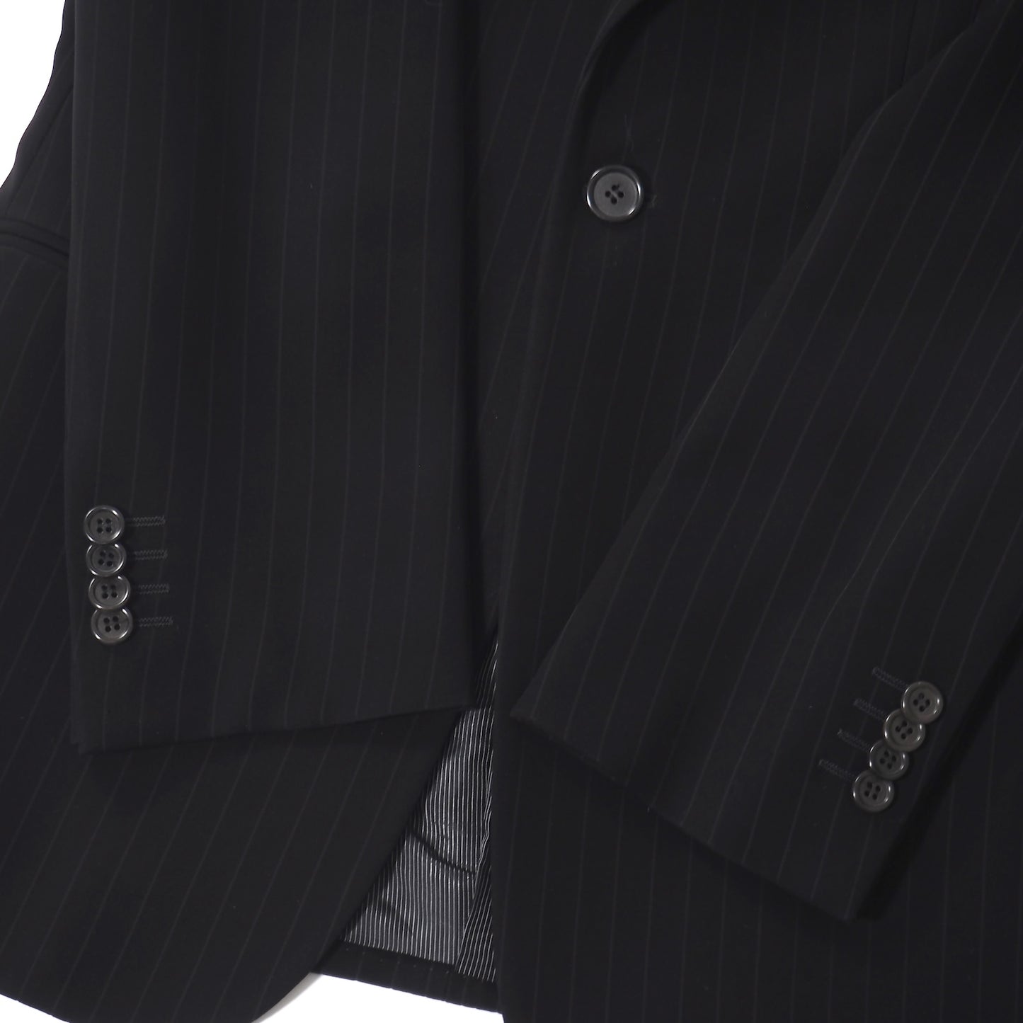 美品 ジョルジオアルマーニ GIORGIO ARMANI ストレッチ スーツ ジャケット パンツ 44 ブラック ストライプ メンズ 正規品 5-ZK009