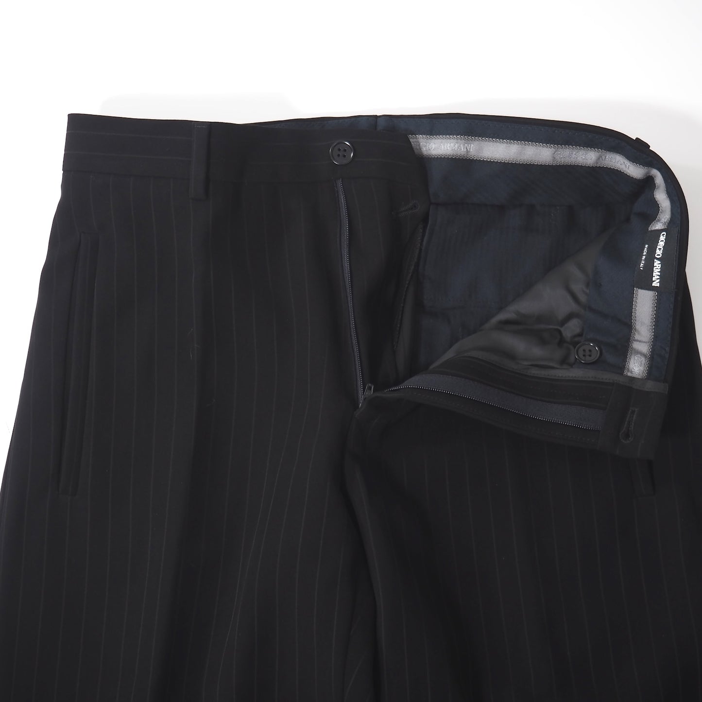 美品 ジョルジオアルマーニ GIORGIO ARMANI ストレッチ スーツ ジャケット パンツ 44 ブラック ストライプ メンズ 正規品 5-ZK009