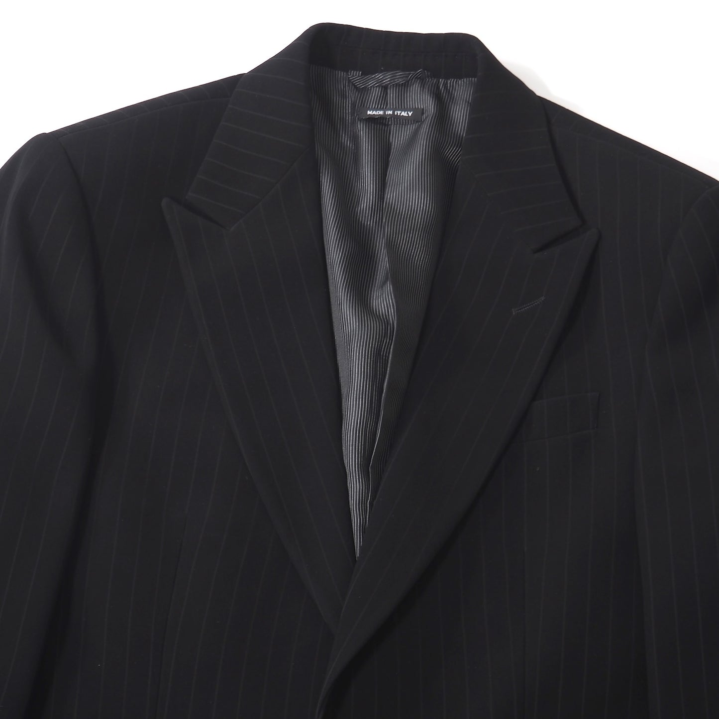 美品 ジョルジオアルマーニ GIORGIO ARMANI ストレッチ スーツ ジャケット パンツ 44 ブラック ストライプ メンズ 正規品 5-ZK009