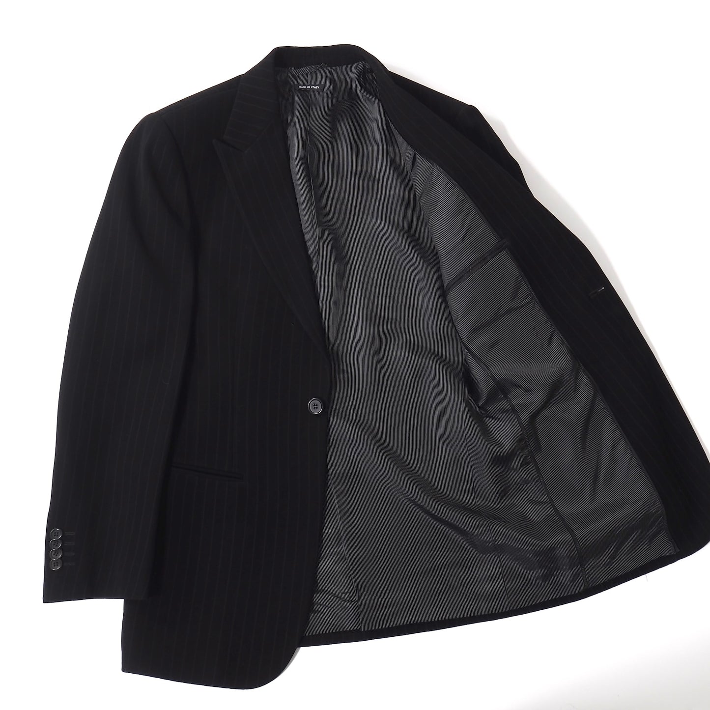 美品 ジョルジオアルマーニ GIORGIO ARMANI ストレッチ スーツ ジャケット パンツ 44 ブラック ストライプ メンズ 正規品 5-ZK009