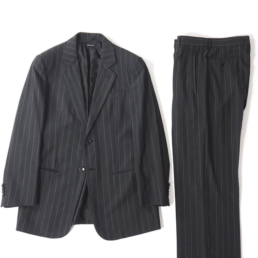 極美品 ジョルジオアルマーニ Giorgio Armani ウール ストライプ セットアップ スーツ ジャケット パンツ 46 ダークグレーストライプ メンズ 正規品 5-ZK010