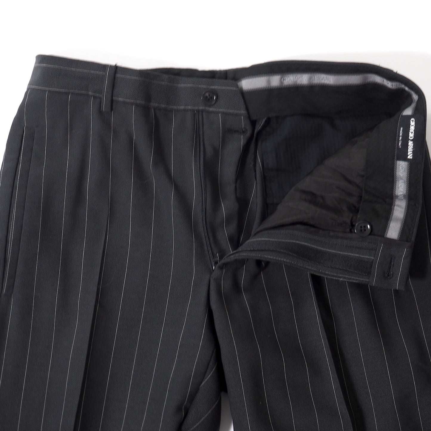 極美品 ジョルジオアルマーニ Giorgio Armani ウール ストライプ セットアップ スーツ ジャケット パンツ 46 ダークグレーストライプ メンズ 正規品 5-ZK010