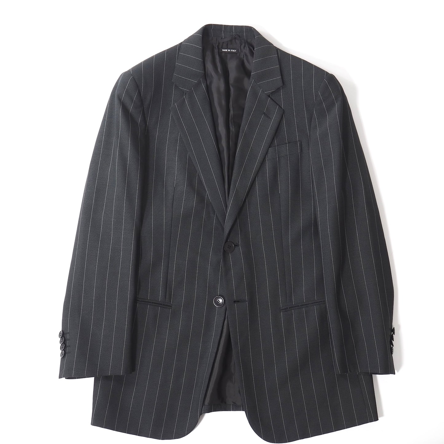 極美品 ジョルジオアルマーニ Giorgio Armani ウール ストライプ セットアップ スーツ ジャケット パンツ 46 ダークグレーストライプ メンズ 正規品 5-ZK010