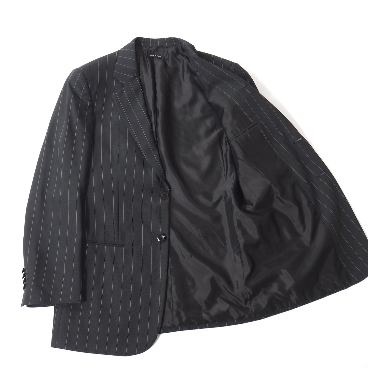 極美品 ジョルジオアルマーニ Giorgio Armani ウール ストライプ セットアップ スーツ ジャケット パンツ 46 ダークグレーストライプ メンズ 正規品 5-ZK010