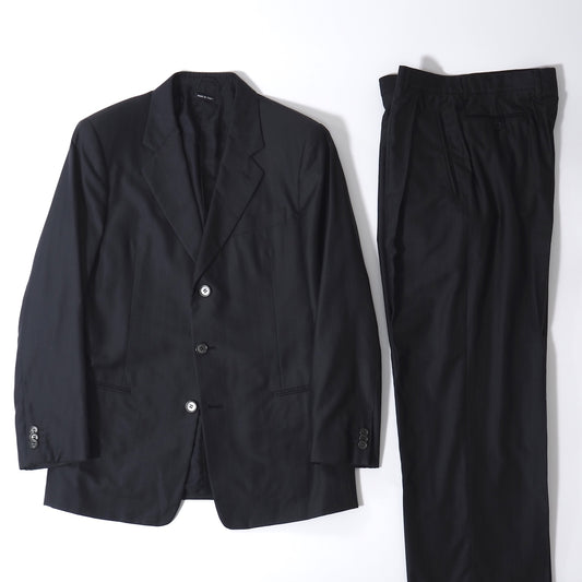 良品 ジョルジオアルマーニ GIORGIO ARMANI ウール シルク コットン ストライプ セットアップ スーツ ジャケット パンツ 50 ダークネイビー メンズ 正規品 5-ZK011