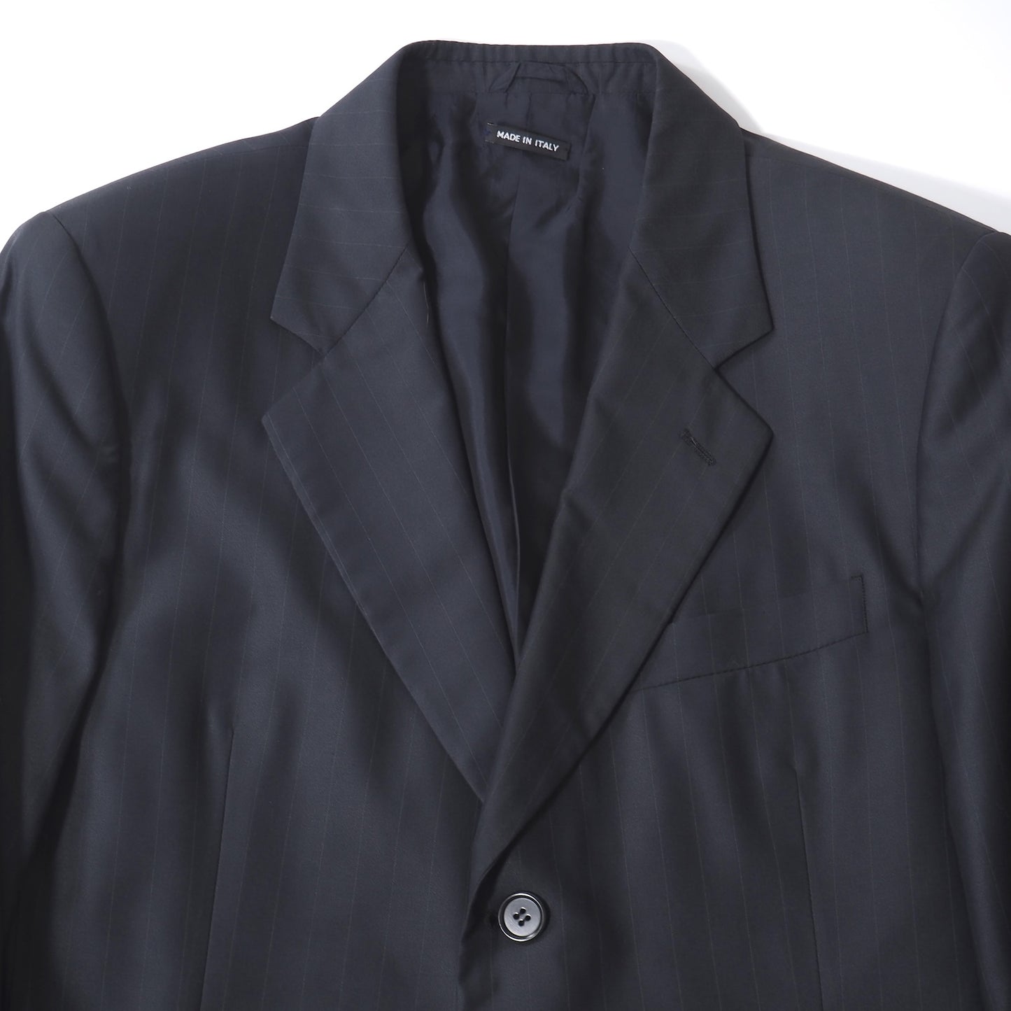 良品 ジョルジオアルマーニ GIORGIO ARMANI ウール シルク コットン ストライプ セットアップ スーツ ジャケット パンツ 50 ダークネイビー メンズ 正規品 5-ZK011