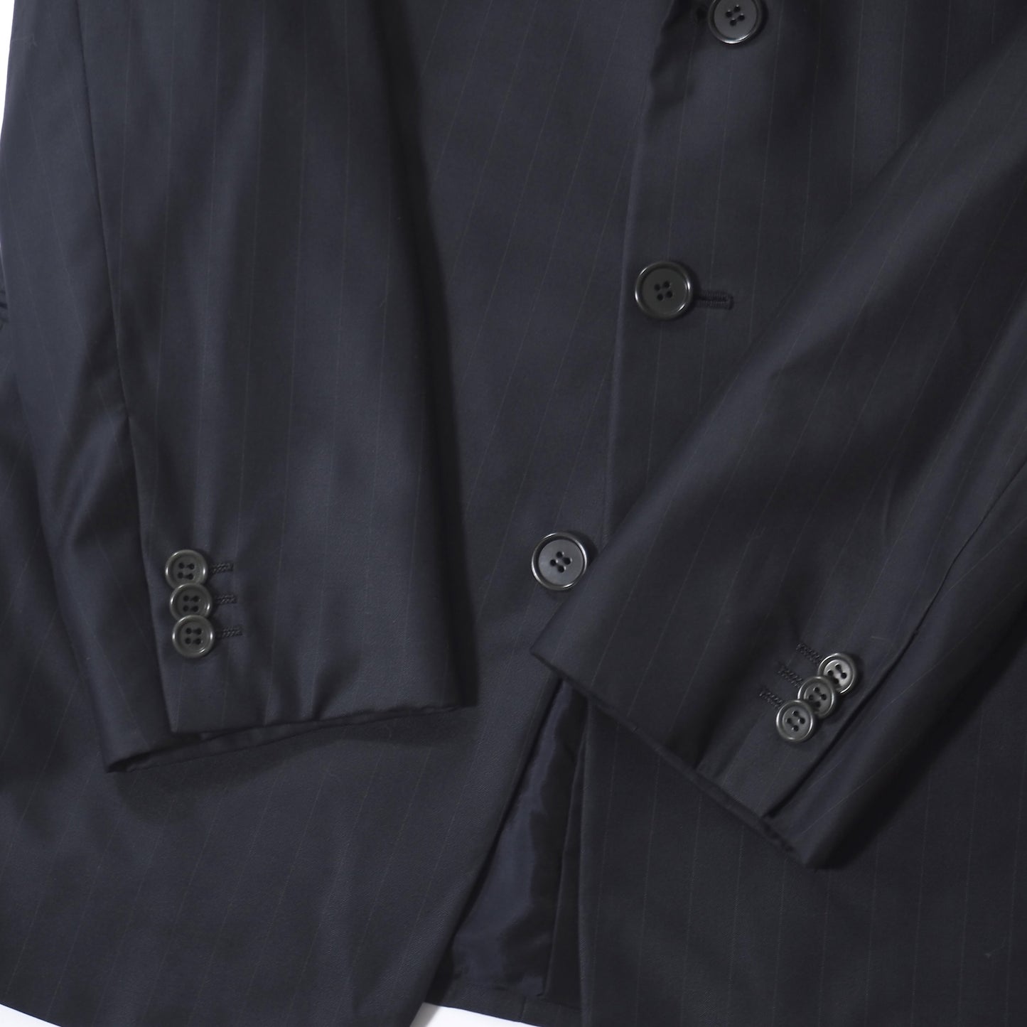 良品 ジョルジオアルマーニ GIORGIO ARMANI ウール シルク コットン ストライプ セットアップ スーツ ジャケット パンツ 50 ダークネイビー メンズ 正規品 5-ZK011