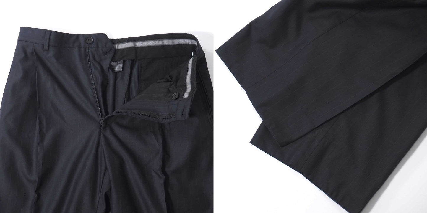 良品 ジョルジオアルマーニ GIORGIO ARMANI ウール シルク コットン ストライプ セットアップ スーツ ジャケット パンツ 50 ダークネイビー メンズ 正規品 5-ZK011