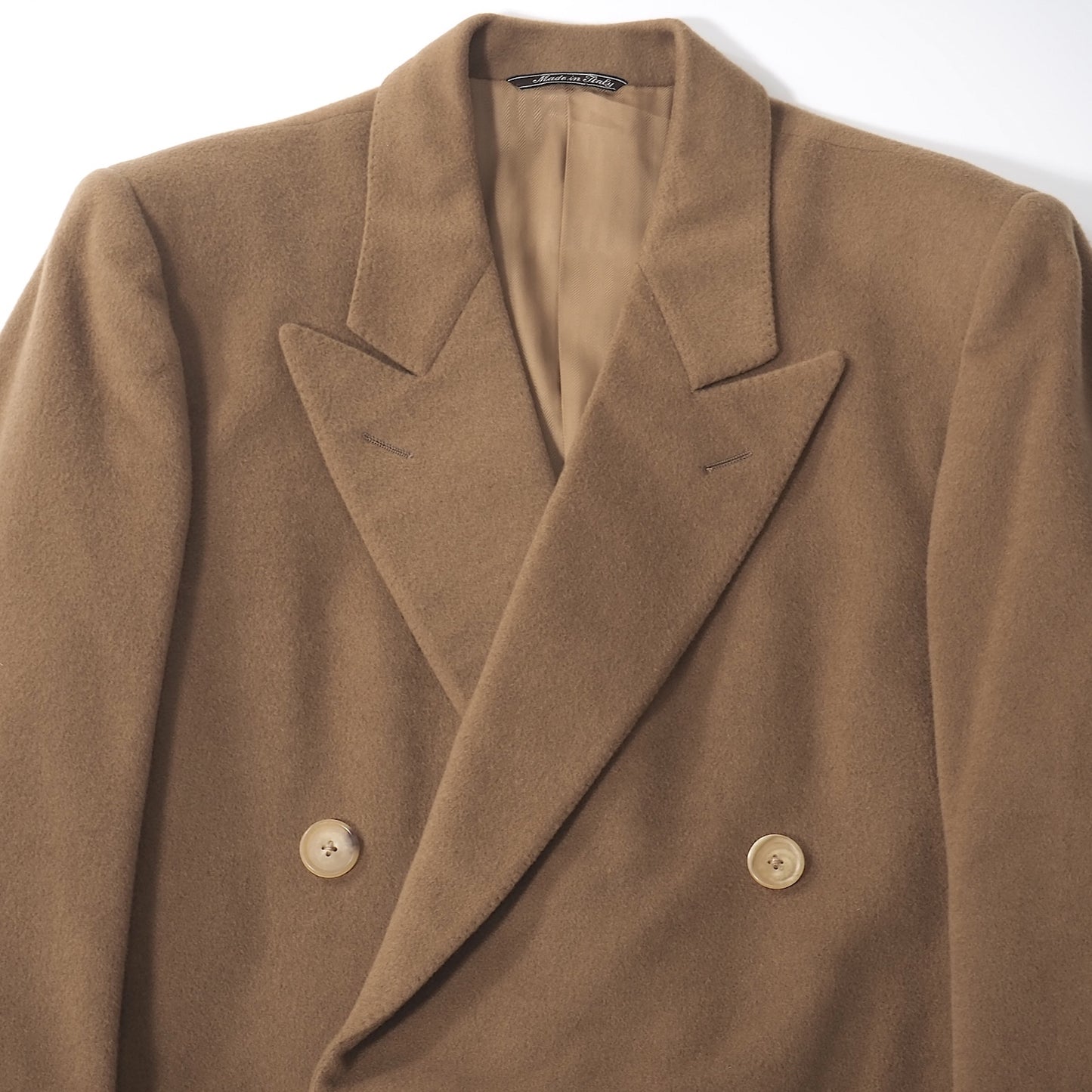 美品 エルメネジルドゼニア Ermenegildo Zegna ピュアカシミヤ ダブルブレスト コート 46 L相当 キャメル メンズ 正規品 5-ZK016