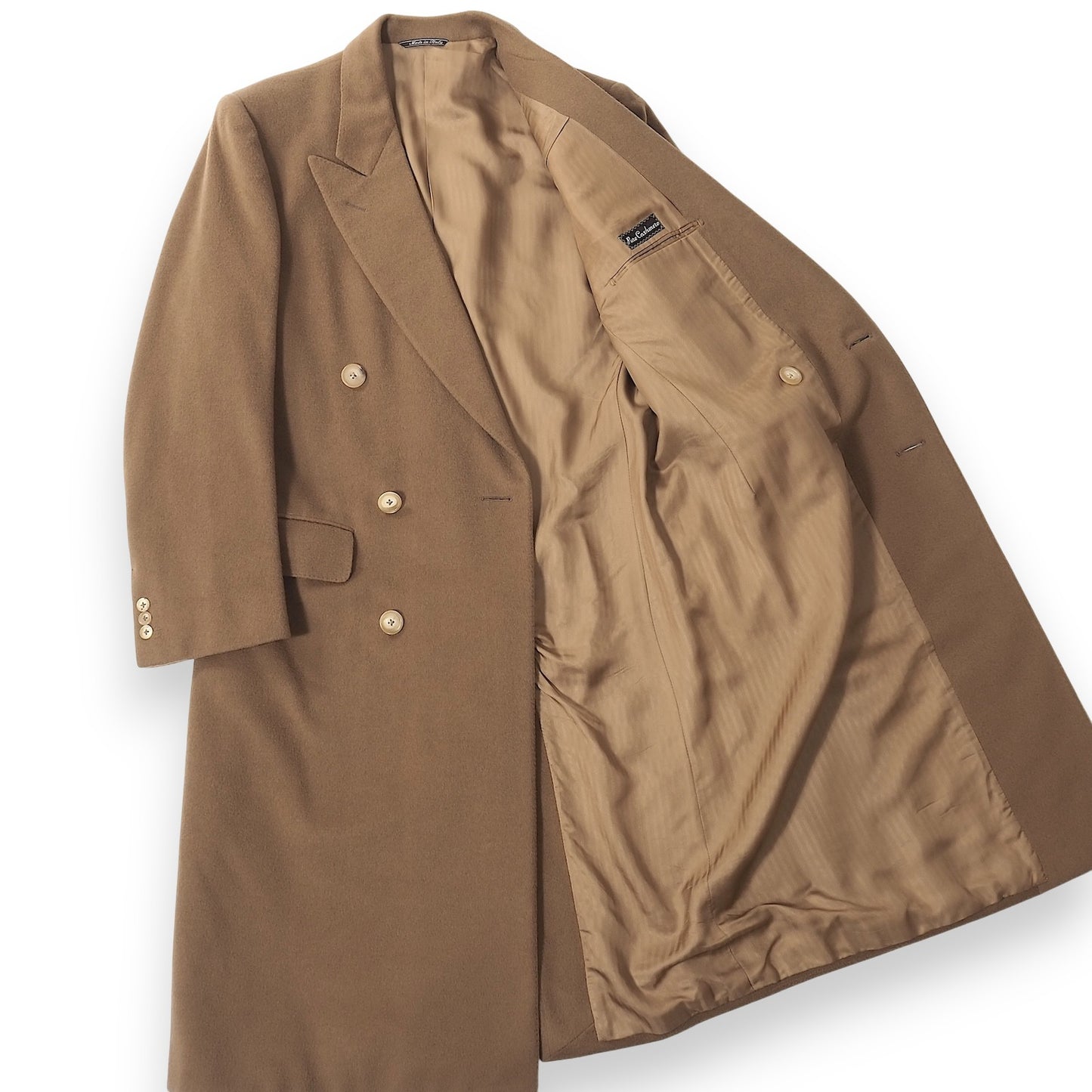 美品 エルメネジルドゼニア Ermenegildo Zegna ピュアカシミヤ ダブルブレスト コート 46 L相当 キャメル メンズ 正規品 5-ZK016