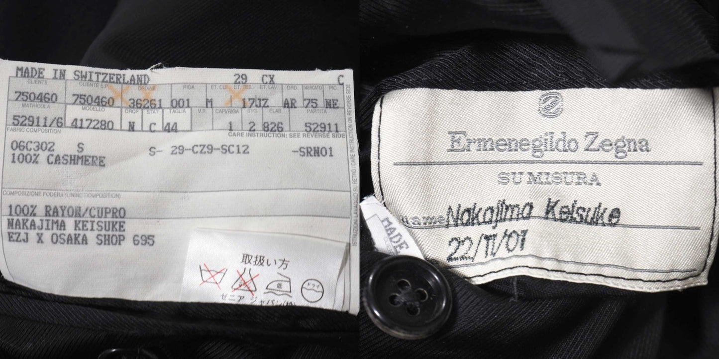 美品 エルメネジルドゼニア Ermenegildo Zegna SU MISURA ピュアカシミヤ ダブルブレスト コート 44 M相当 ブラック メンズ 正規品 5-ZK018