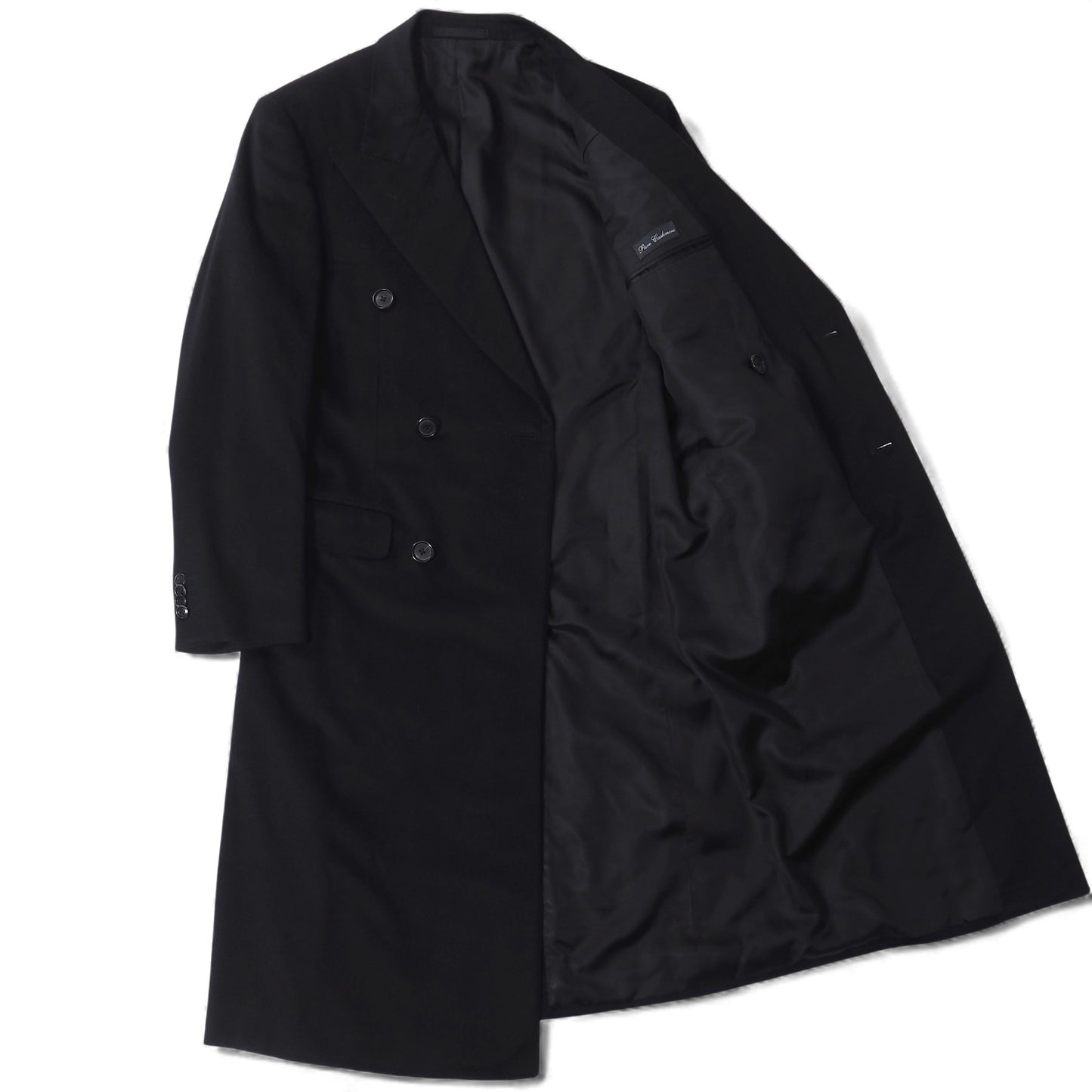 美品 エルメネジルドゼニア Ermenegildo Zegna SU MISURA ピュアカシミヤ ダブルブレスト コート 44 M相当 ブラック メンズ 正規品 5-ZK018
