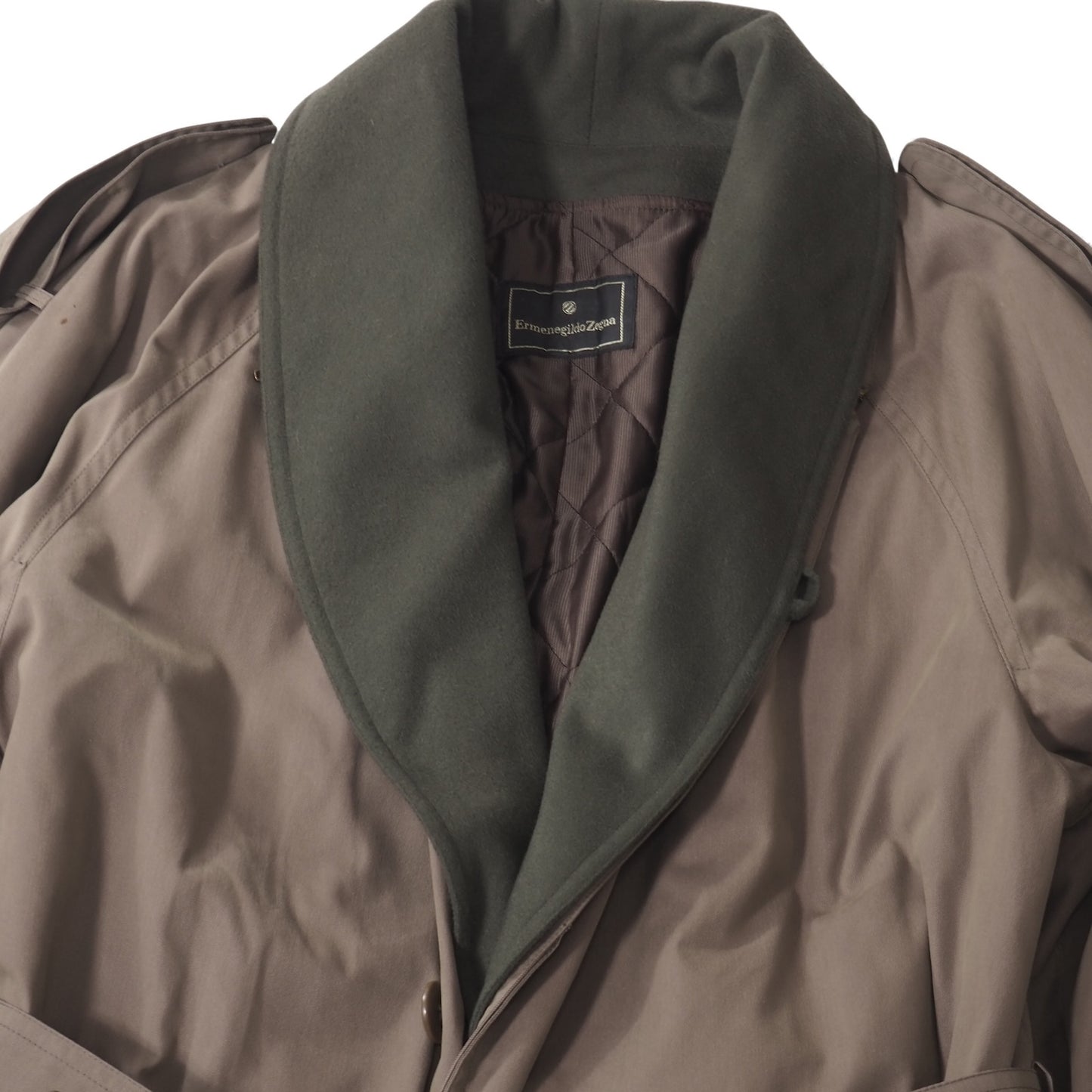 エルメネジルドゼニア Ermenegildo Zegna イタリア製 ショールカラー ライナー付き トレンチコート 46 グレージュ メンズ 正規品 5-ZK019