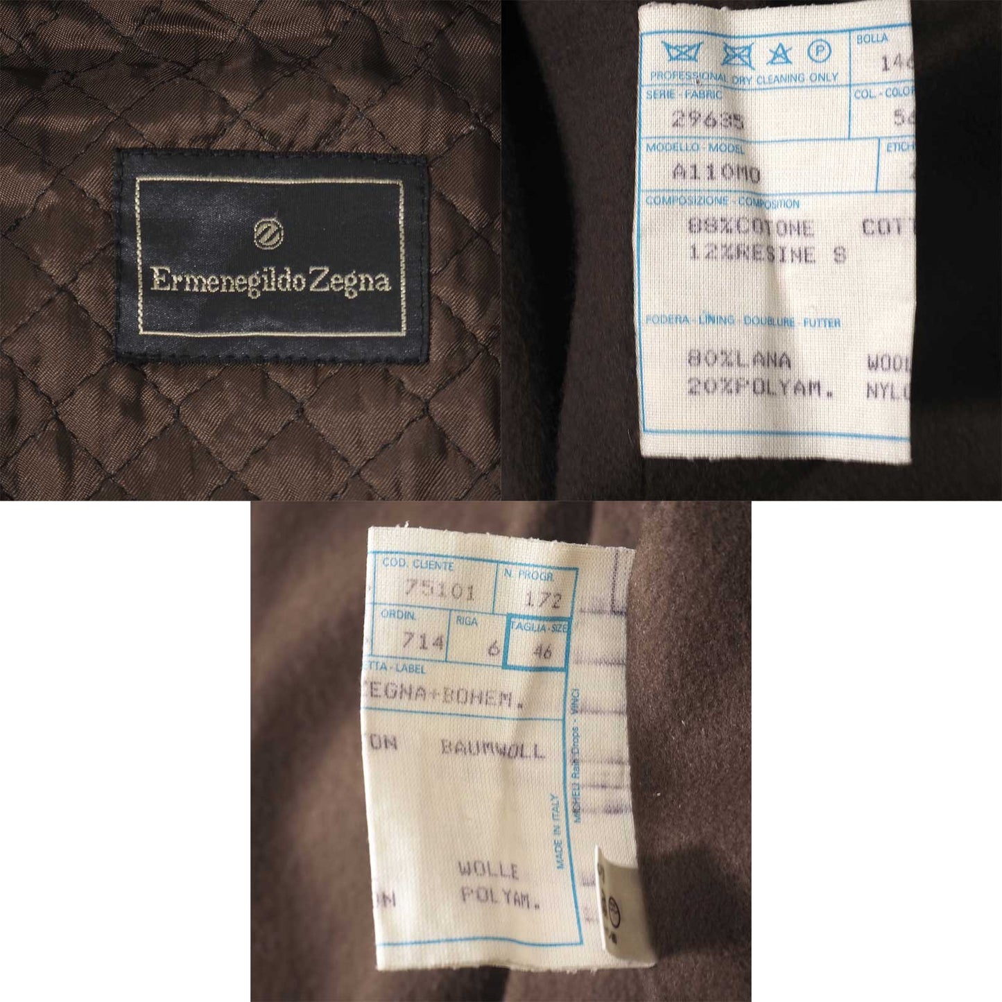 エルメネジルドゼニア Ermenegildo Zegna イタリア製 コットン インナー付きトレンチコート 46 ブラック メンズ 正規品 5-ZK023