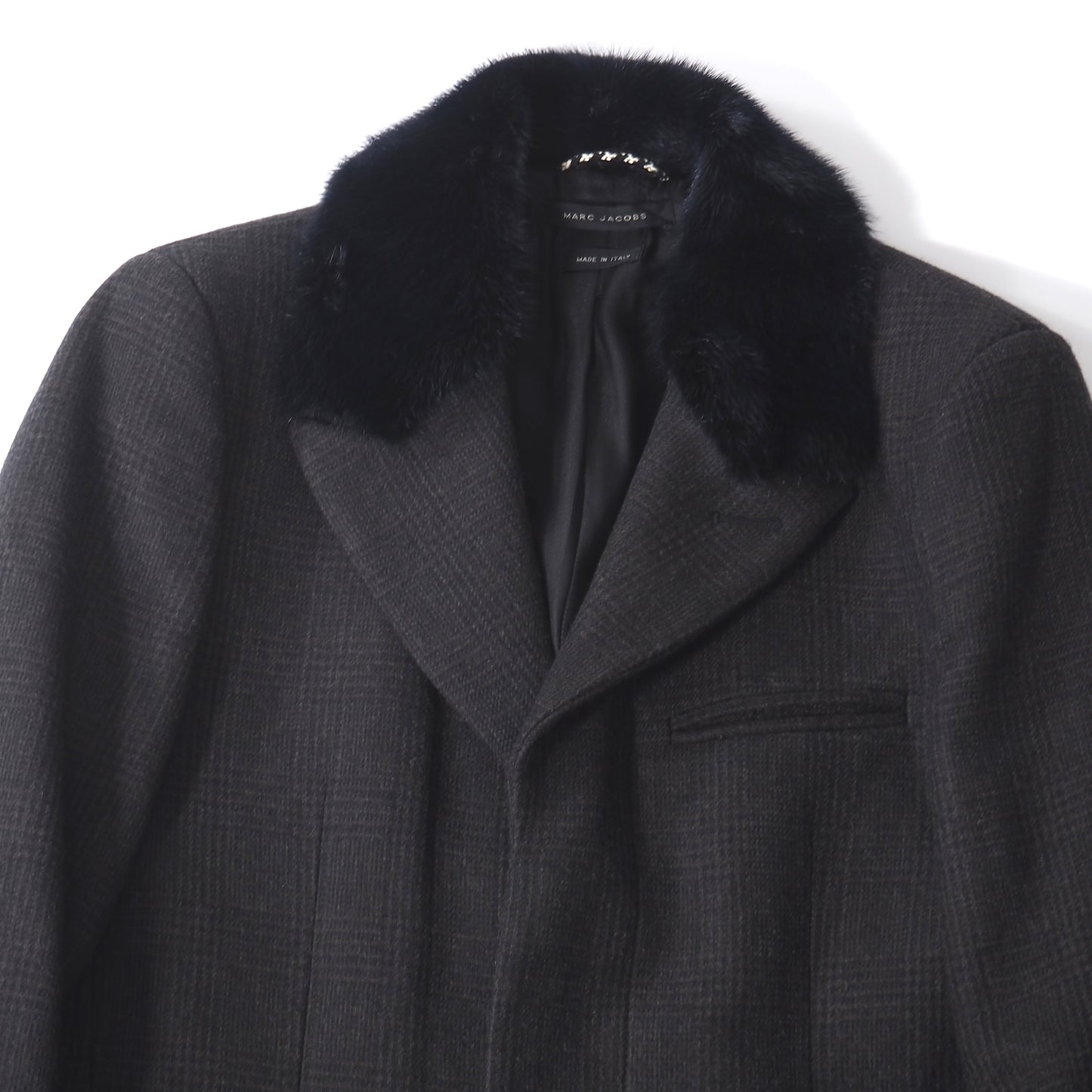 美品 マークジェイコブス MARC JACOBS イタリア製 コットン ウール コート 44 ダークグレー チェック メンズ 正規品 5-ZK028