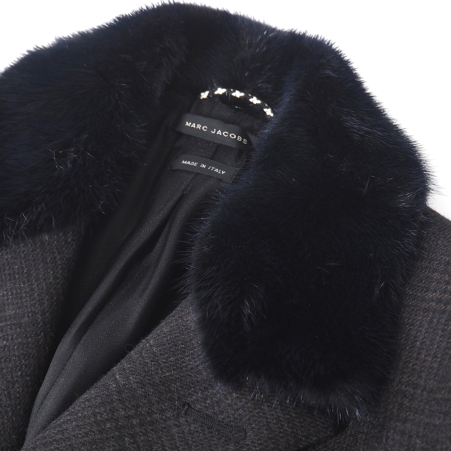 美品 マークジェイコブス MARC JACOBS イタリア製 コットン ウール コート 44 ダークグレー チェック メンズ 正規品 5-ZK028