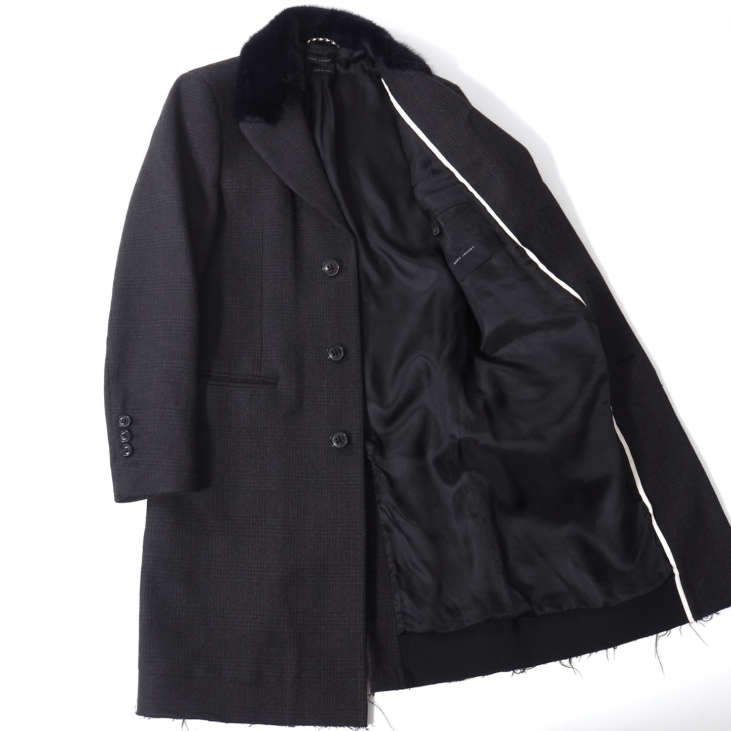 美品 マークジェイコブス MARC JACOBS イタリア製 コットン ウール コート 44 ダークグレー チェック メンズ 正規品 5-ZK028